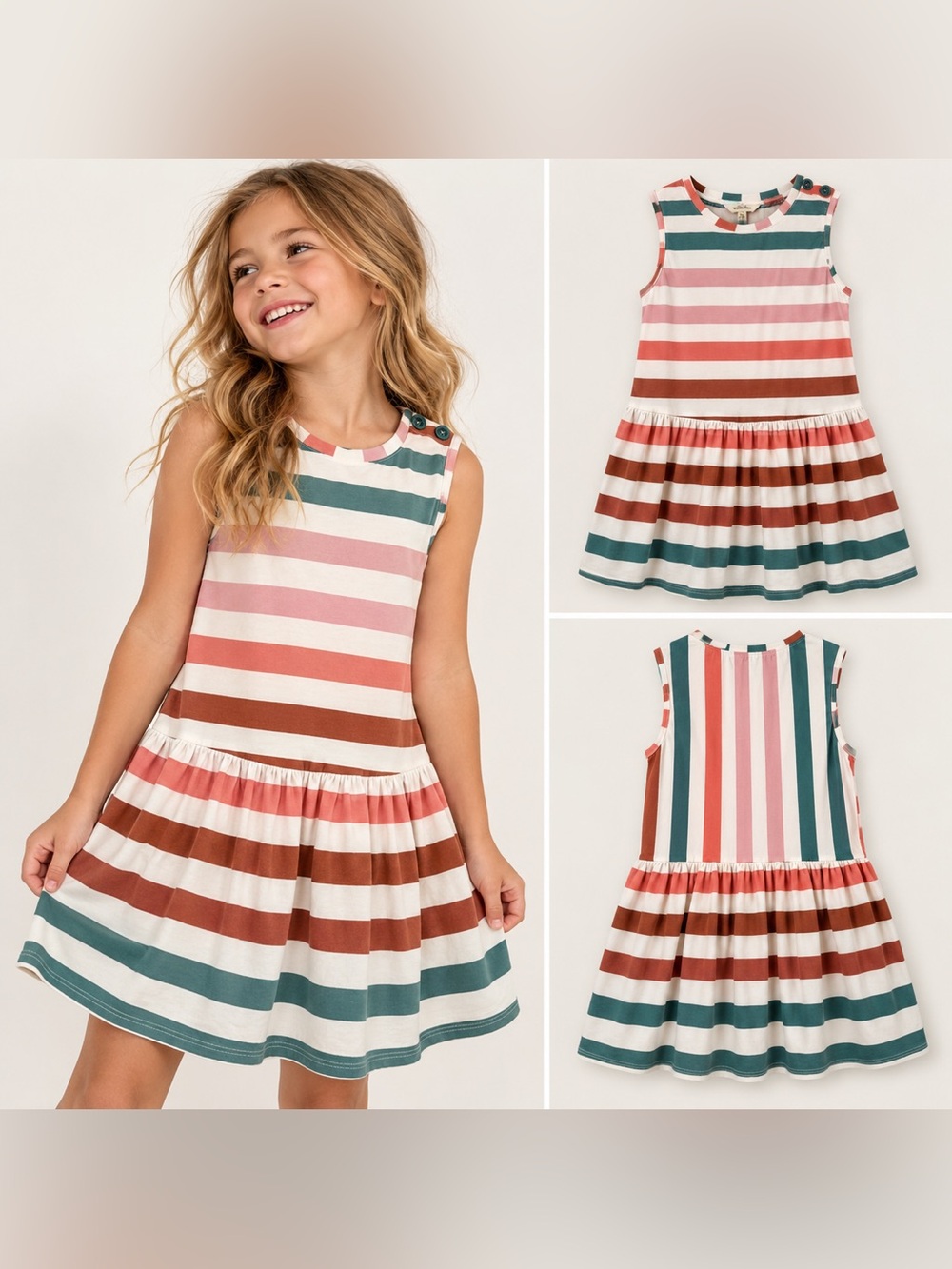Matilda Jane Girls Size 6 Striped Drop Waist Dress Multicolor Buttons